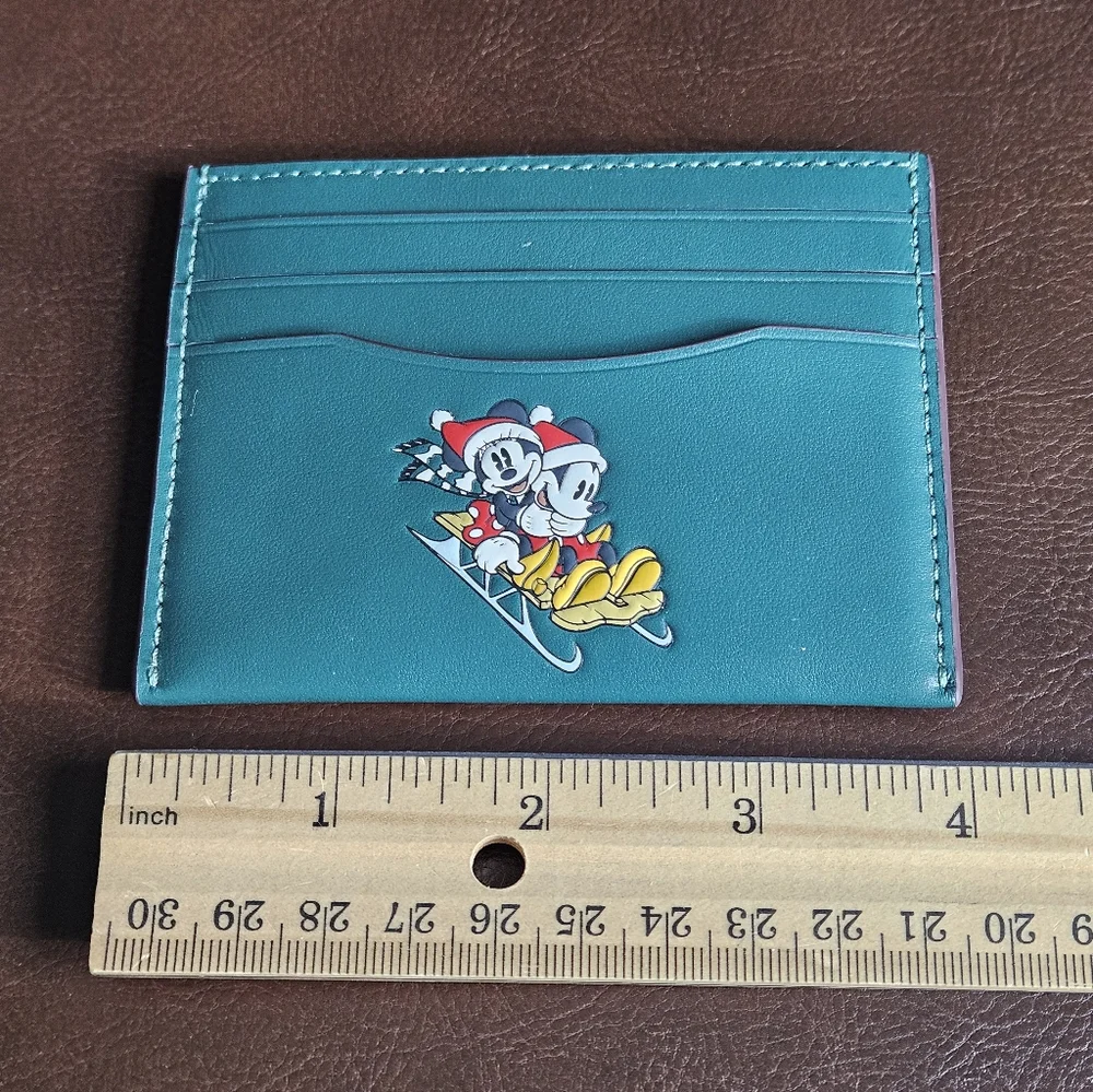 COACH DISNEY Slim ID Card Case w/ Mickey & Minnie Holiday Theme - Picture 4 of 5